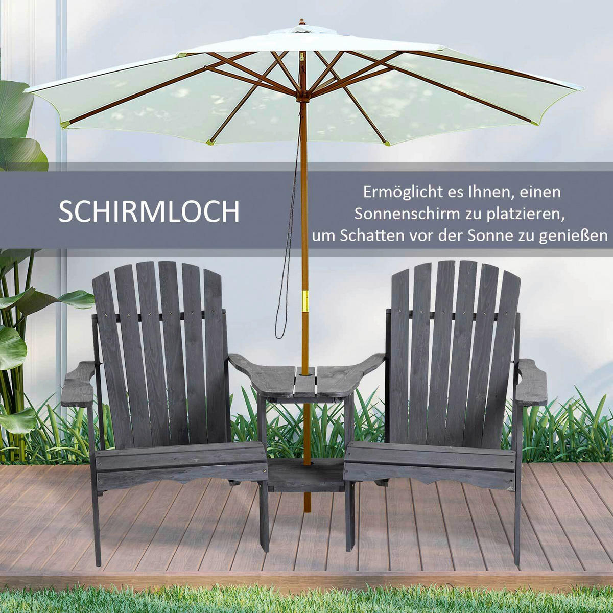 Outsunny Gartenbank dunkelgrau Holz B/H/L: ca. 87x92x170 cm Gartenbank - dunkelgrau (170,00/87,00/92,00cm) - Outsunny