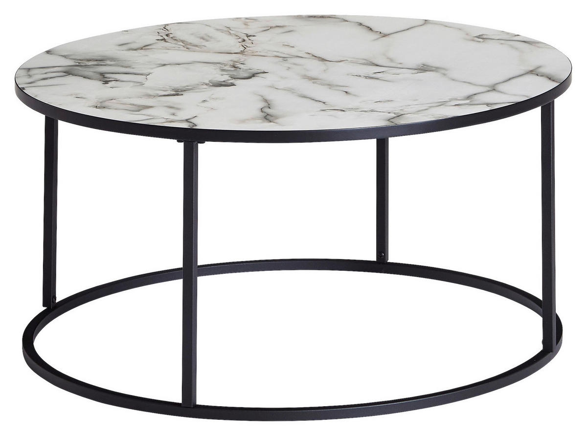 Couchtisch weiß Marmor Optik schwarz pulverbeschichtet B/H/T: ca. 80x40x80 cm Couchtisch - weiß/schwarz (80,00/40,00/80,00cm) - Wohnling