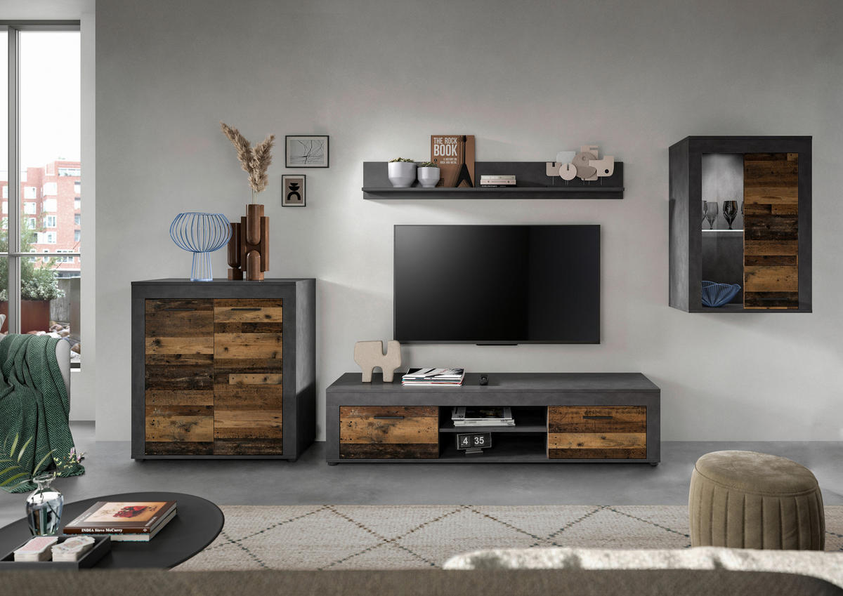 Wohnwand Jam Matera Nachbildung Old Wood Nachbildung B/H/T: ca. 169x330x35 cm Jam - (169,00/330,00/35,00cm) - xonox.home