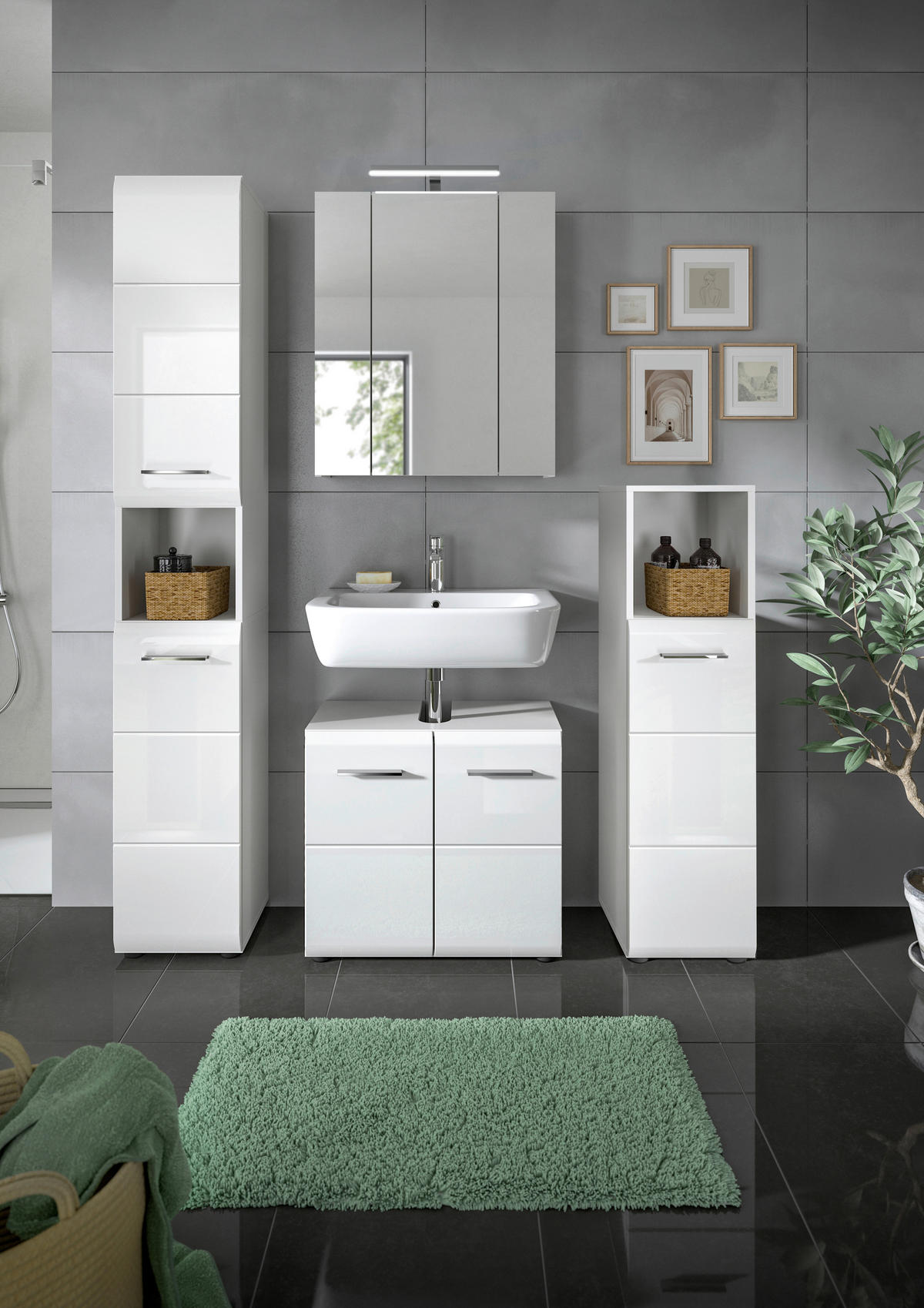 Badezimmer-Set Ice weiß weiß Hochglanz B/H/T: ca. 150x185x30 cm Ice - weiß (150,00/185,00/30,00cm) - xonox.home