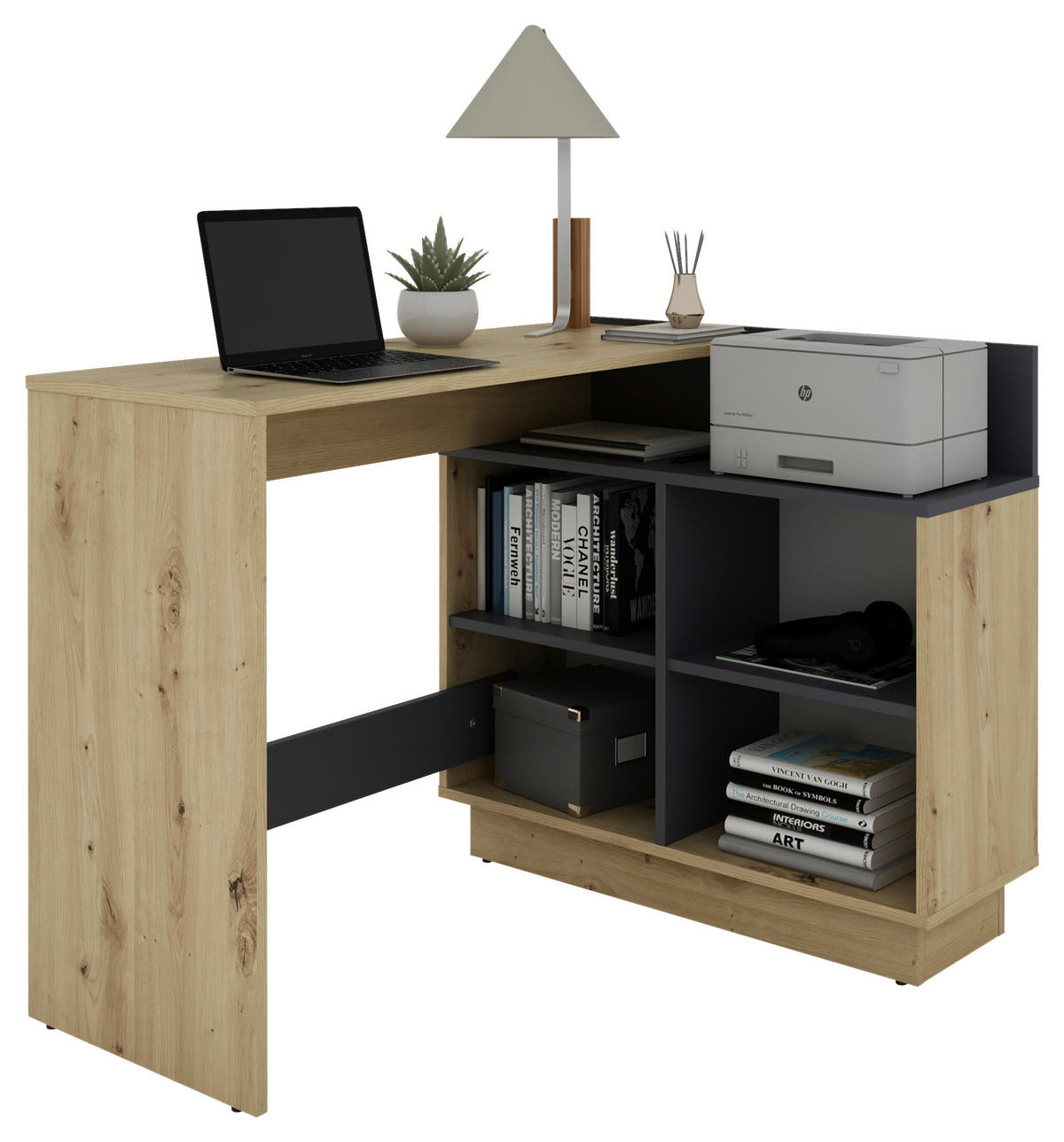 Eckschreibtisch BERNI Eiche Graphit B/H/T: ca. 102x77,5x80 cm BERNI - Eiche/Graphit (102,00/77,50/80,00cm) - byLIVING