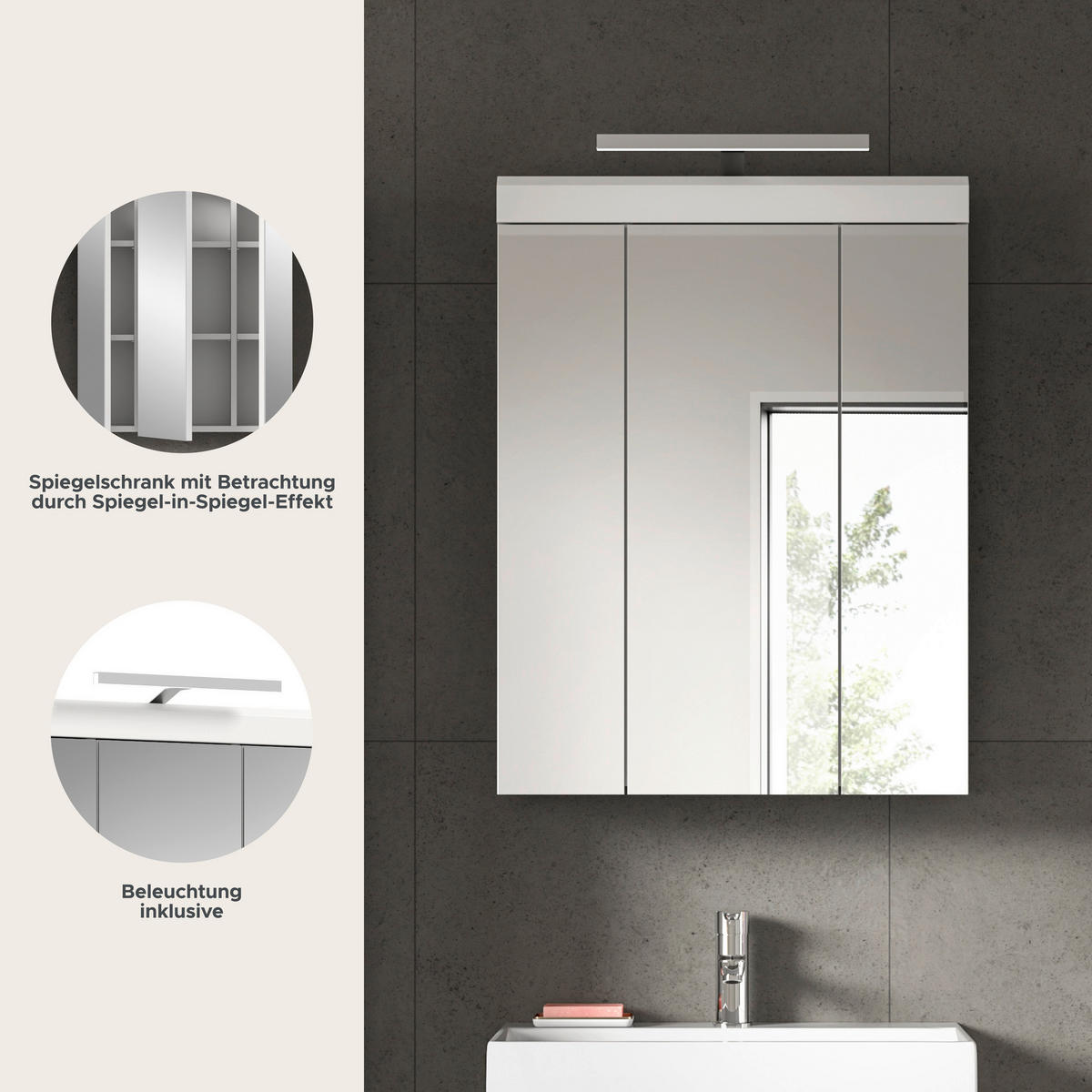 Spiegelschrank Scout weiß weiß Hochglanz B/H/T: ca. 60x79x37 cm Scout - weiß (60,00/79,00/37,00cm) - xonox.home