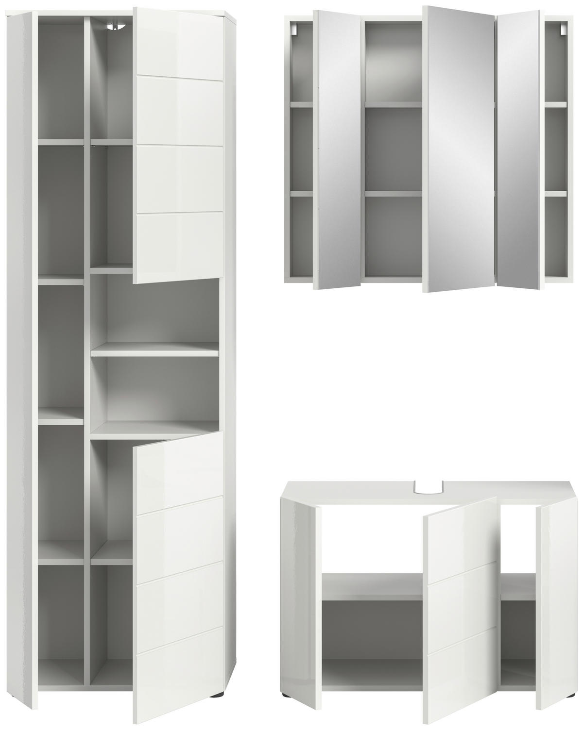 Badezimmer-Set VIRA weiß weiß Hochglanz B/H/T: ca. 157x190x34 cm VIRA - weiß (157,00/190,00/34,00cm) - xonox.home
