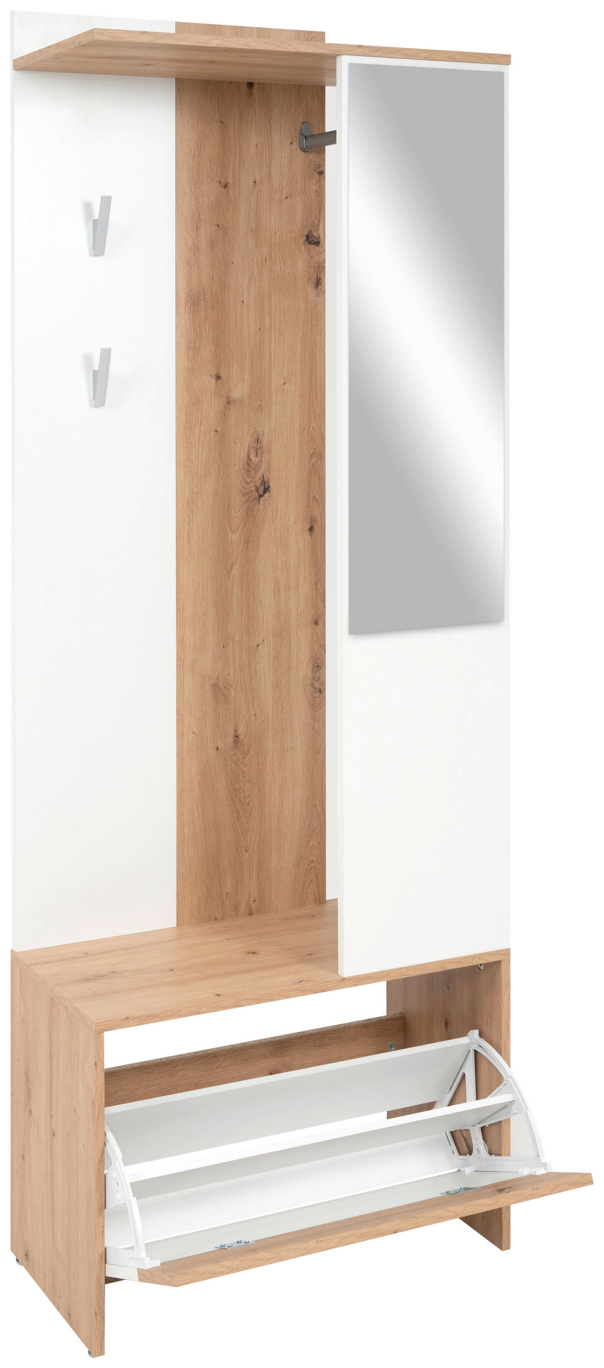 Garderobe Gera 42A weiß Oak Artisan Nachbildung B/H/T: ca. 66x182x33 cm Gera 42A - weiß/Oak (66,00/182,00/33,00cm)