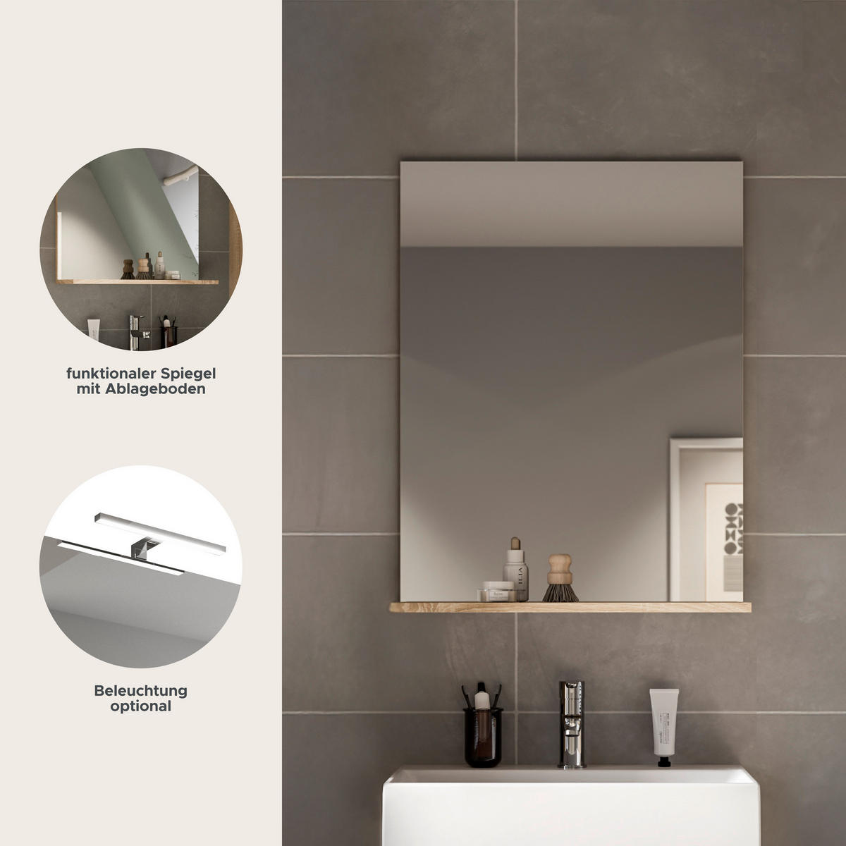 Badspiegel Lambada Eiche Sonoma Nachbildung weiß Hochglanz B/H/T: ca. 60x79x18 cm Lambada - Eiche/weiß (60,00/79,00/18,00cm) - xonox.home