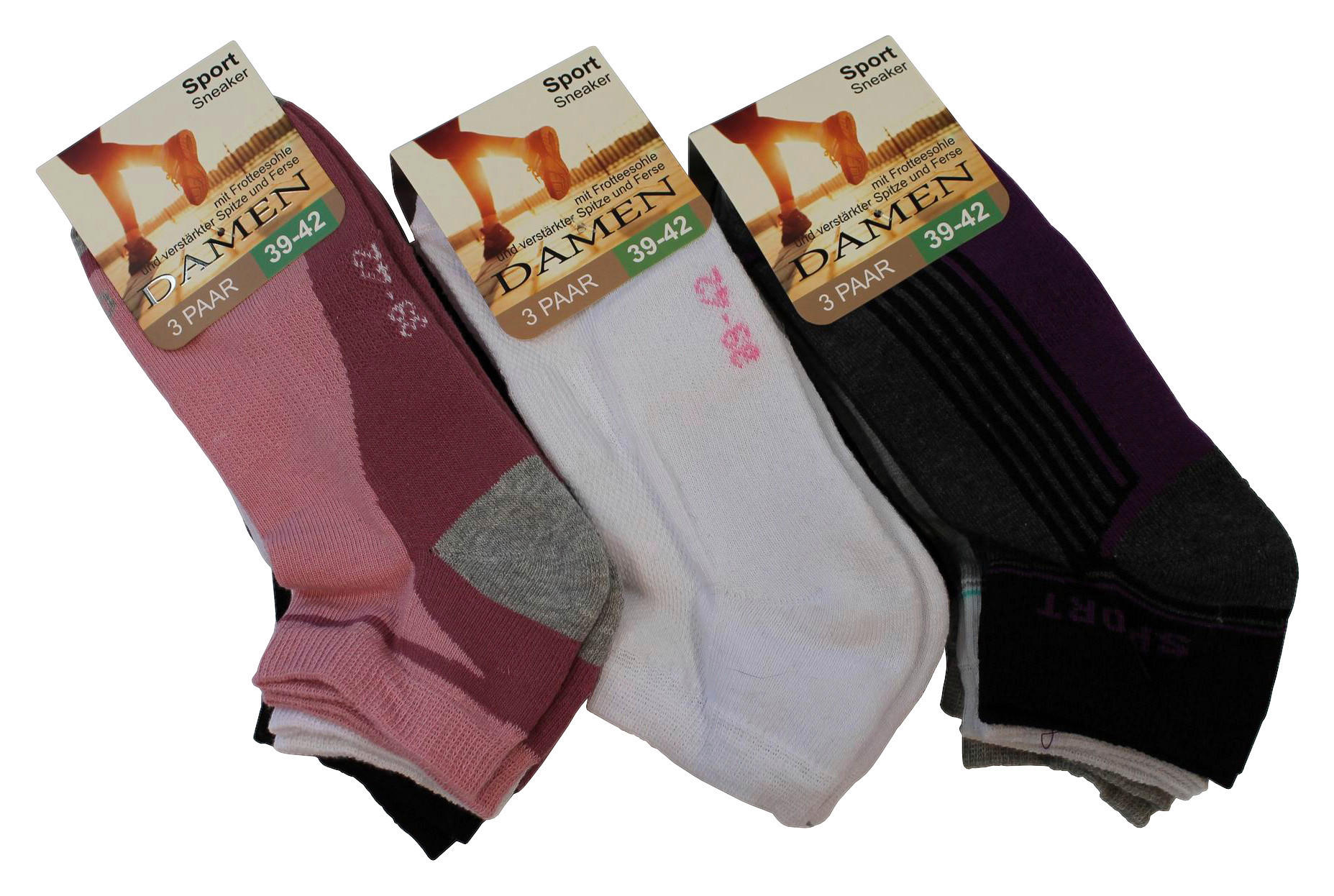 Damen-Socken sortiert 3 Packstücke Größe 35-38 Sneaker_Damen_3erPack - sortiert