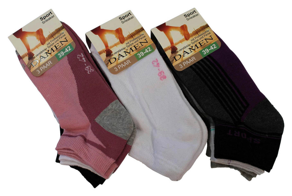 Damen-Socken sortiert 3 Packstücke Größe 35-38 Sneaker_Damen_3erPack - sortiert