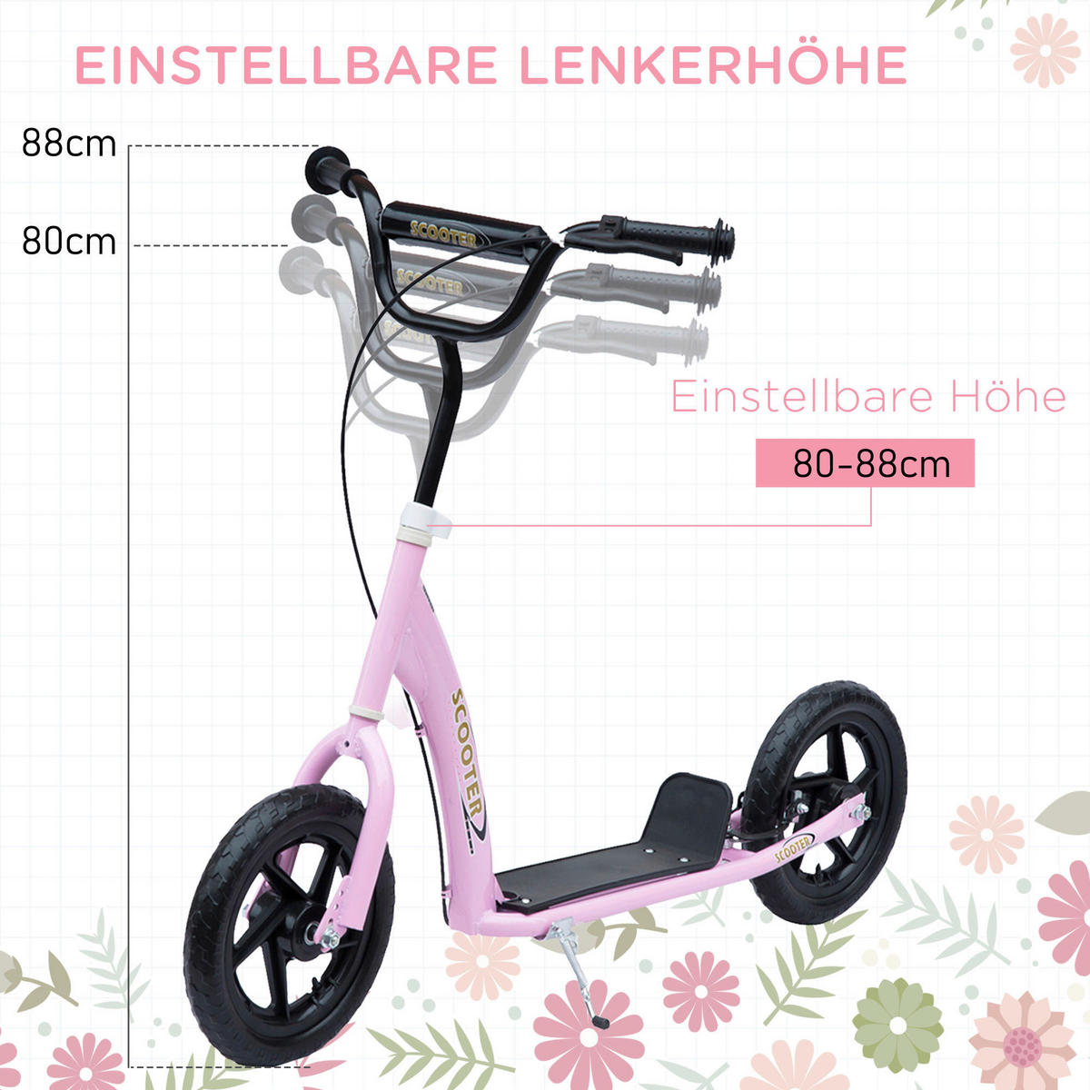 HOMCOM Kinderroller pink Kinderroller - pink (120,00/52,00/88,00cm) - HOMCOM