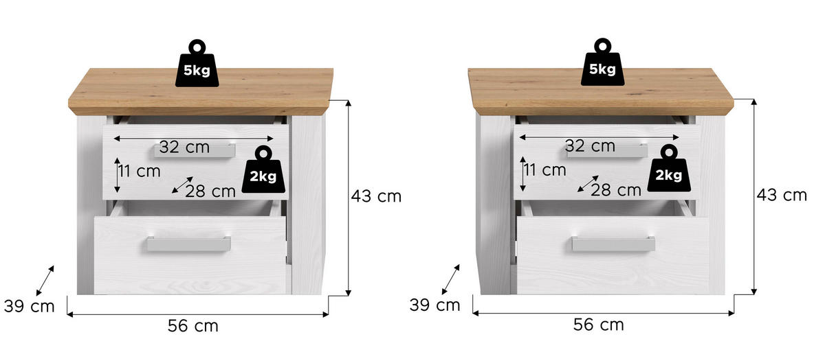 Nachtkonsolen VERONA Sibiu Lärche Nachbildung Eiche Artisan Nachbildung B/H/T: ca. 56x43x39 cm VERONA - Eiche (56,00/43,00/39,00cm) - xonox.home