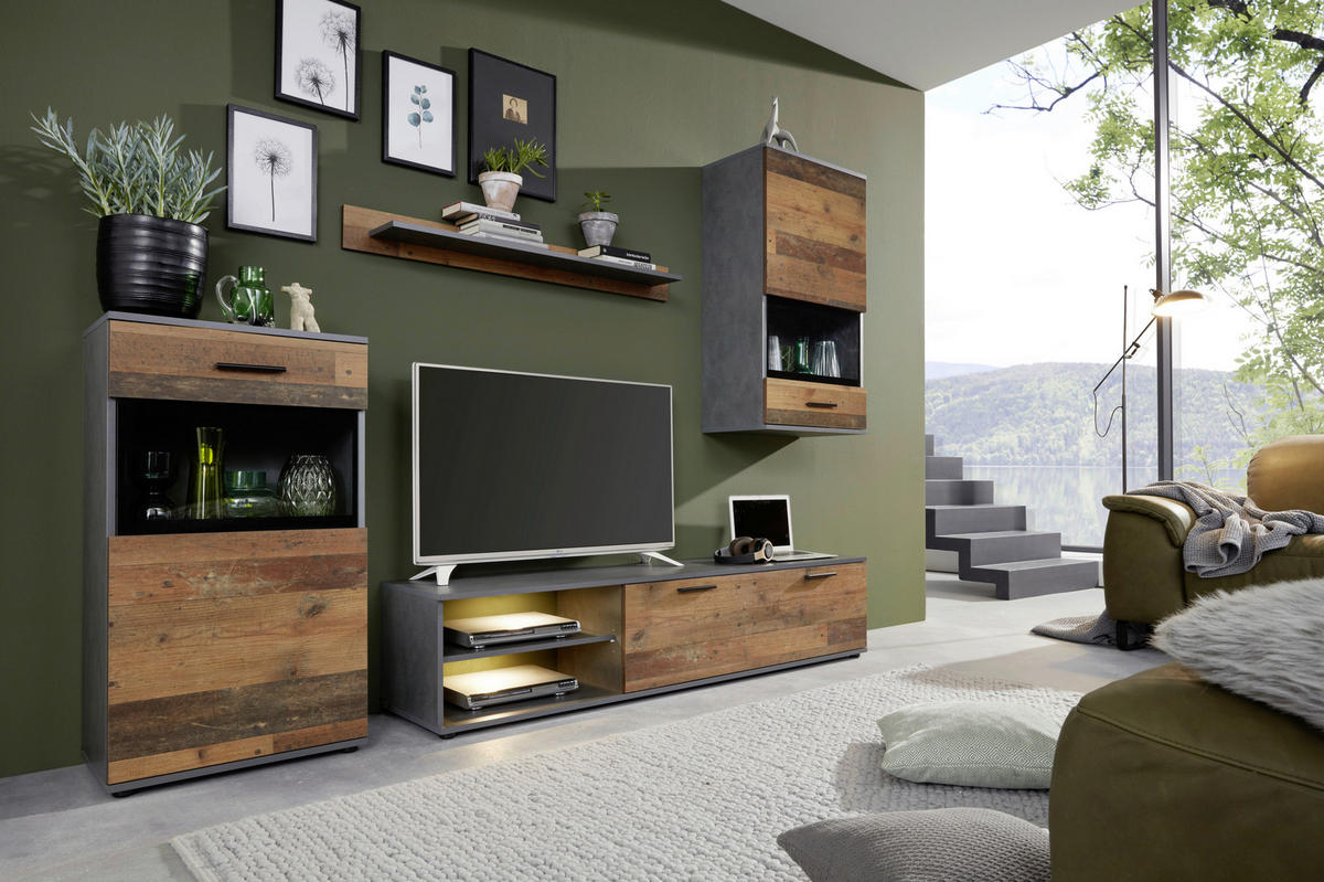 Wohnwand Mango Old Wood Nachbildung Matera Nachbildung B/H/T: ca. 246x182x37 cm Mango - (246,00/182,00/37,00cm) - Trendteam