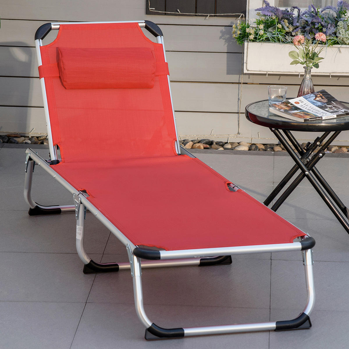 Outsunny Gartenliege rot Aluminium B/H/L: ca. 60x28x189 cm Gartenliege - rot (189,00/60,00/28,00cm) - Outsunny