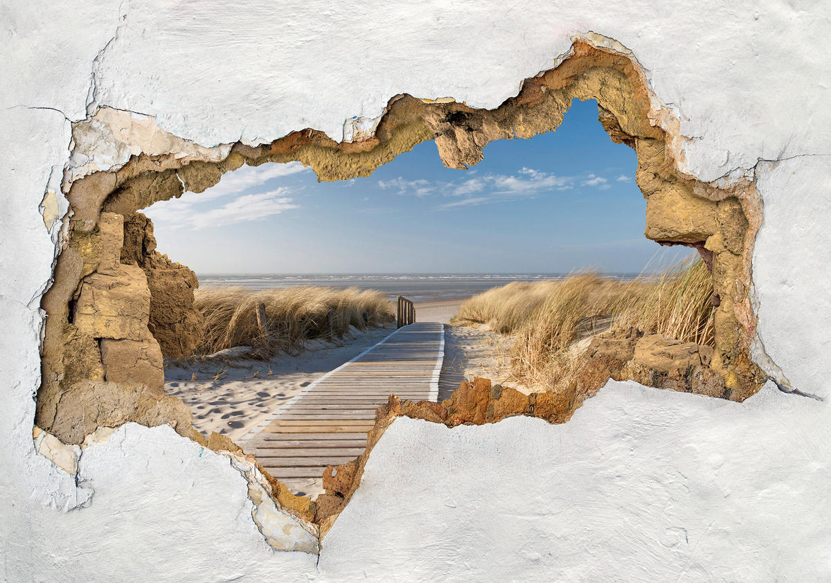 Dekosticker Strand bunt B/L: ca. 50x70 cm 2 tlg. Dekosticker Mauer Strand - bunt (50,00/70,00cm)