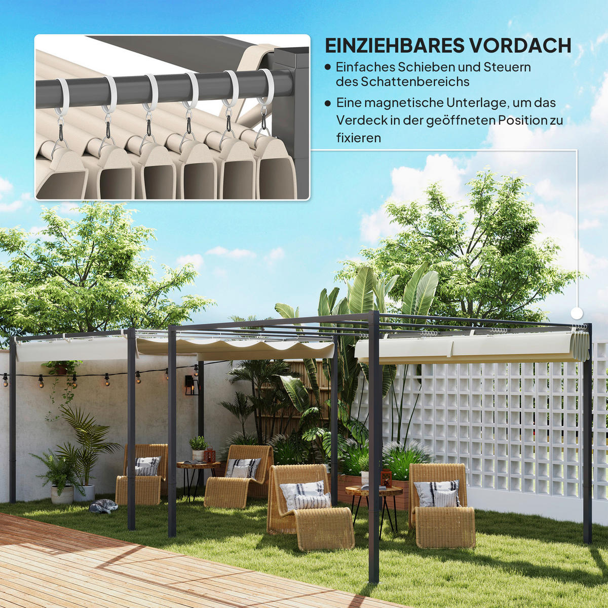 Outsunny Pergola beige Metall B/H/L: ca. 297x221x298 cm Pergola - beige (298,00/297,00/221,00cm) - Outsunny