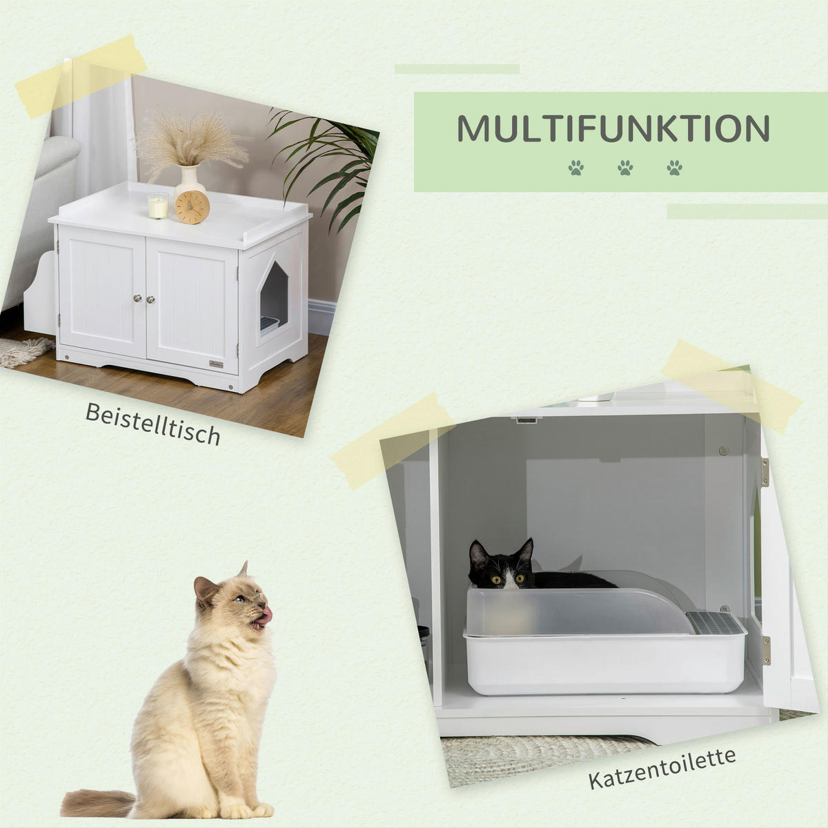 PawHut Katzen-Zubehör weiß Polypropylen B/H/L: ca. 48x86x52 cm Katzenklo - weiß (52,00/48,00/86,00cm) - PawHut