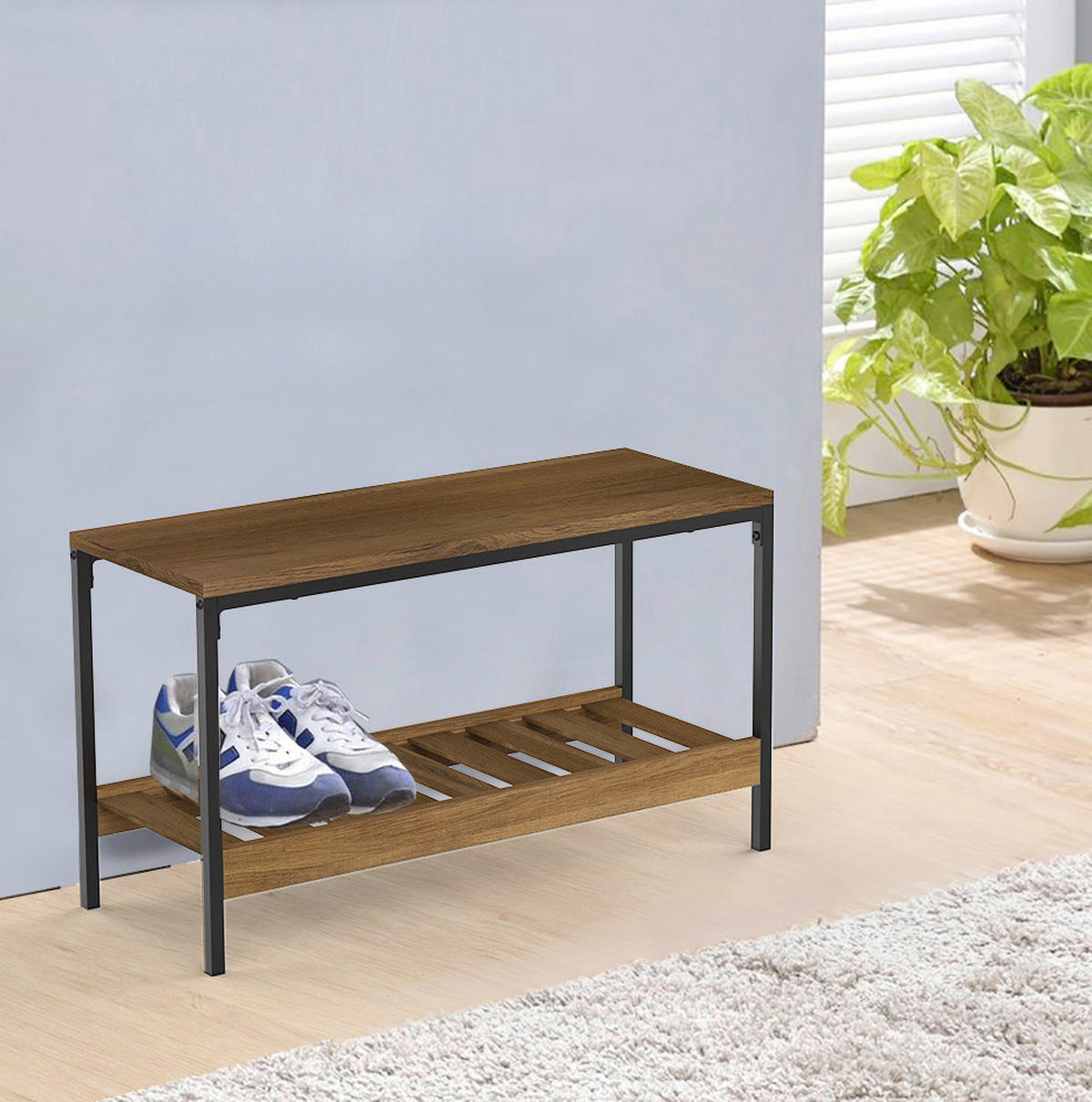 Schuhregal Elwin schwarz Eiche Nachbildung B/H/T: ca. 70x42x26 cm Elwin - Eiche/schwarz (70,00/42,00/26,00cm)