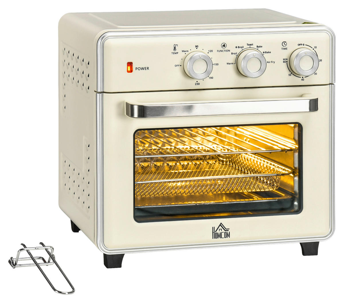 HOMCOM Küchengerät 800-152V90CW cremeweiß Edelstahl B/H/L: ca. 37,7x36x34,5 cm Minibackofen - cremeweiß (34,50/37,70/36,00cm) - HOMCOM