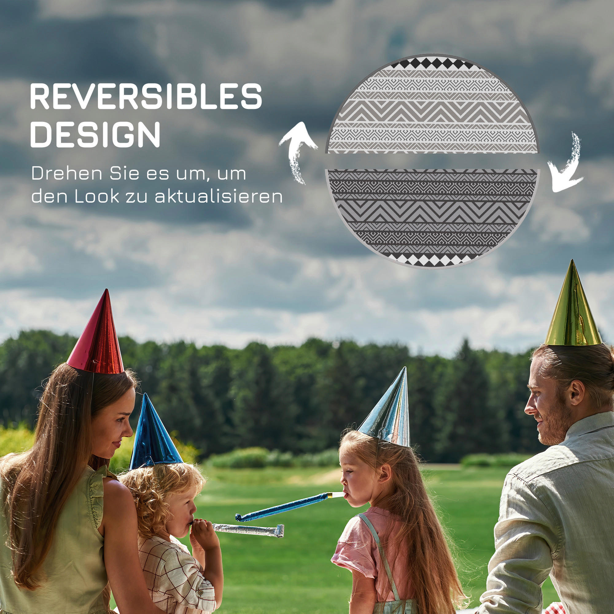 Outsunny Outdoor-Teppich grau B/H/L: ca. 180x180x0,3 cm Outdoor-Teppich - schwarz/grau (0,30/180,00/180,00cm) - Outsunny