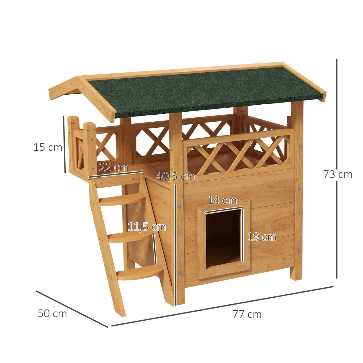 PawHut Katzen-Zubehör grün Edelstahl B/H/L: ca. 50x77x73 cm Katzenhaus - natur/grün (73,00/50,00/77,00cm) - PawHut