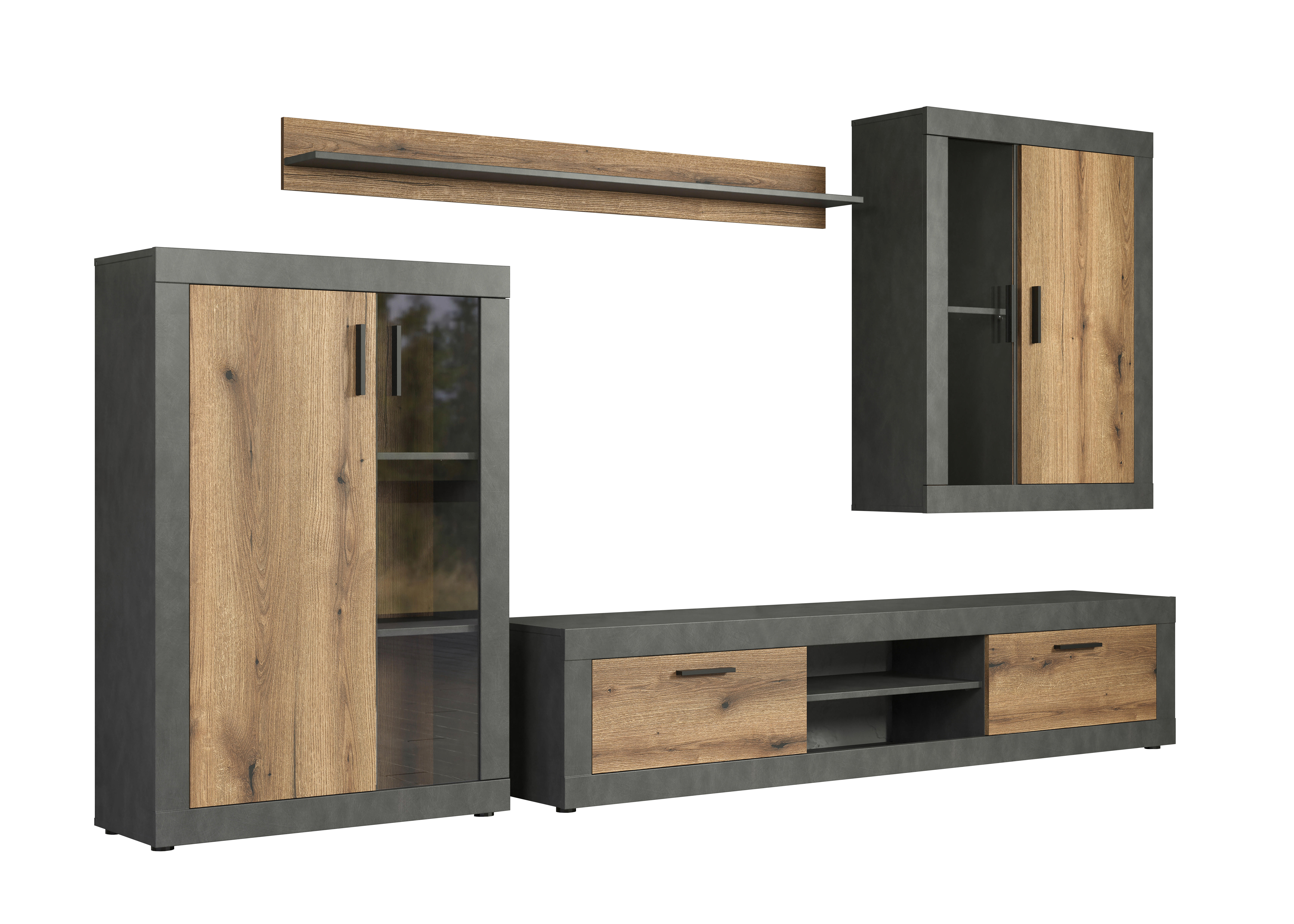 Wohnwand Salvada Eiche Evoke Coast Nachbildung anthrazit B/H/T: ca. 285x188x40 cm Salvada - Eiche/anthrazit (285,00/188,00/40,00cm)