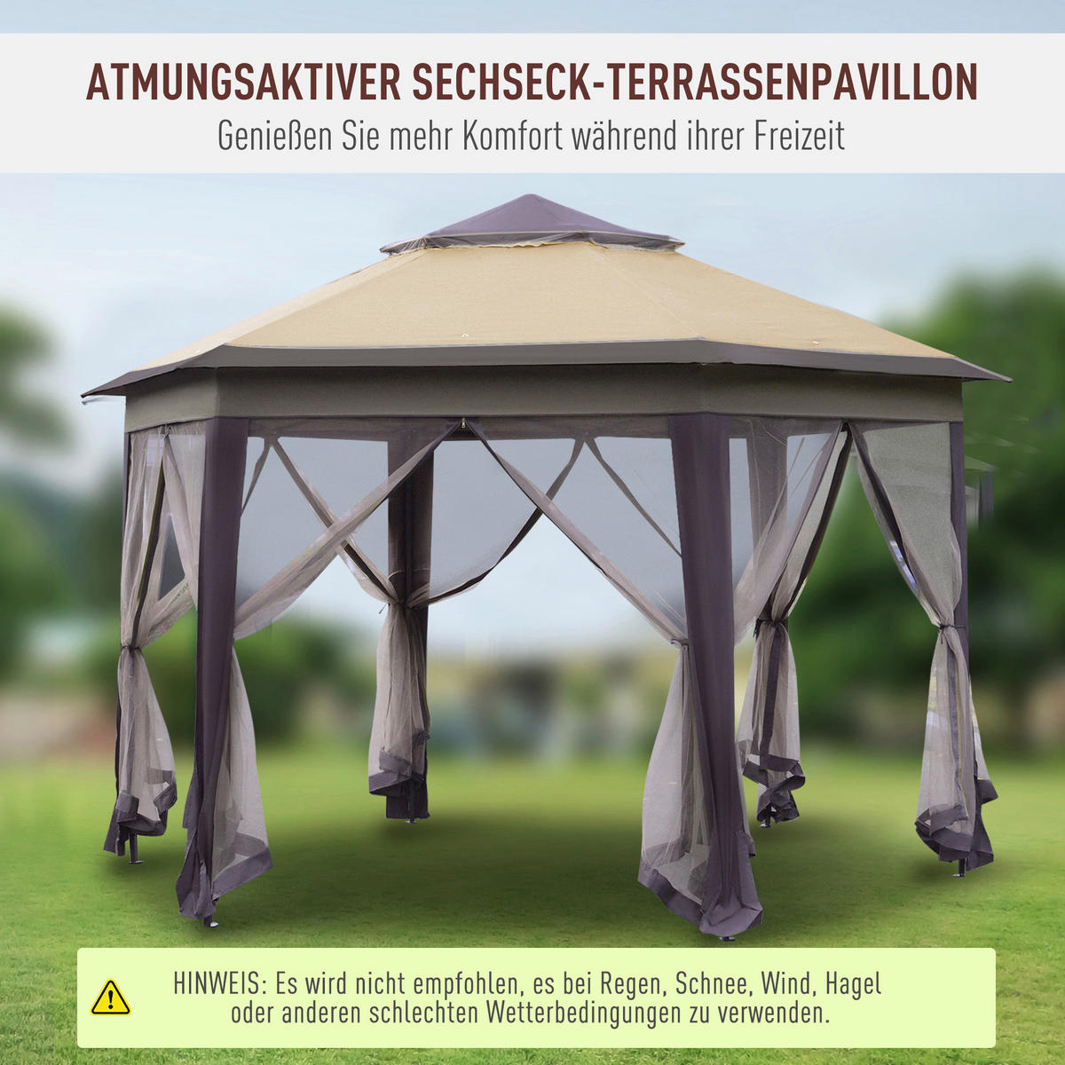 Outsunny Faltpavillon kaffee Mesh B/H/L: ca. 340x285x405 cm Faltpavillon - beige/braun (405,00/340,00/285,00cm) - Outsunny