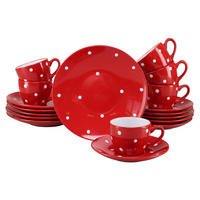 CreaTable Kaffeeservice Polka Dots weiß Steinzeug 18 tlg. Polka Dots - weiß/rot - CreaTable