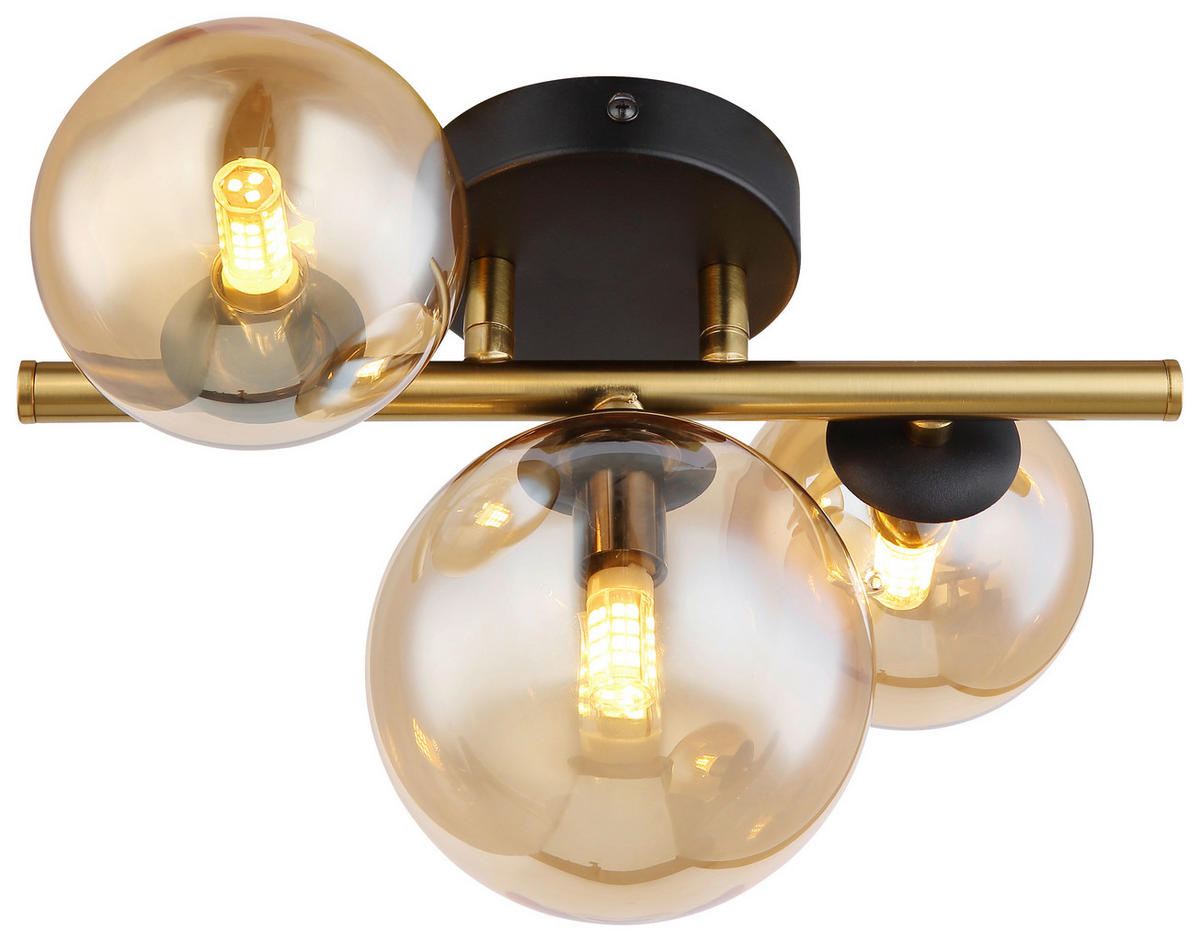 GLOBO Wandleuchte 56135-3W messing amber Glas Metall B/H/L: ca. 21x19x28 cm G9 3 Brennstellen HA - messing/amber (28,00/21,00/19,00cm) - GLOBO