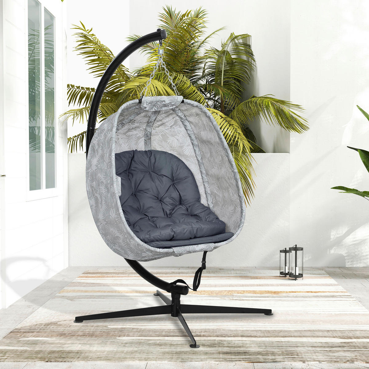 Outsunny Hängesessel grau Polyester B/H/L: ca. 90x180x126 cm Hängesessel - grau (126,00/90,00/180,00cm) - Outsunny