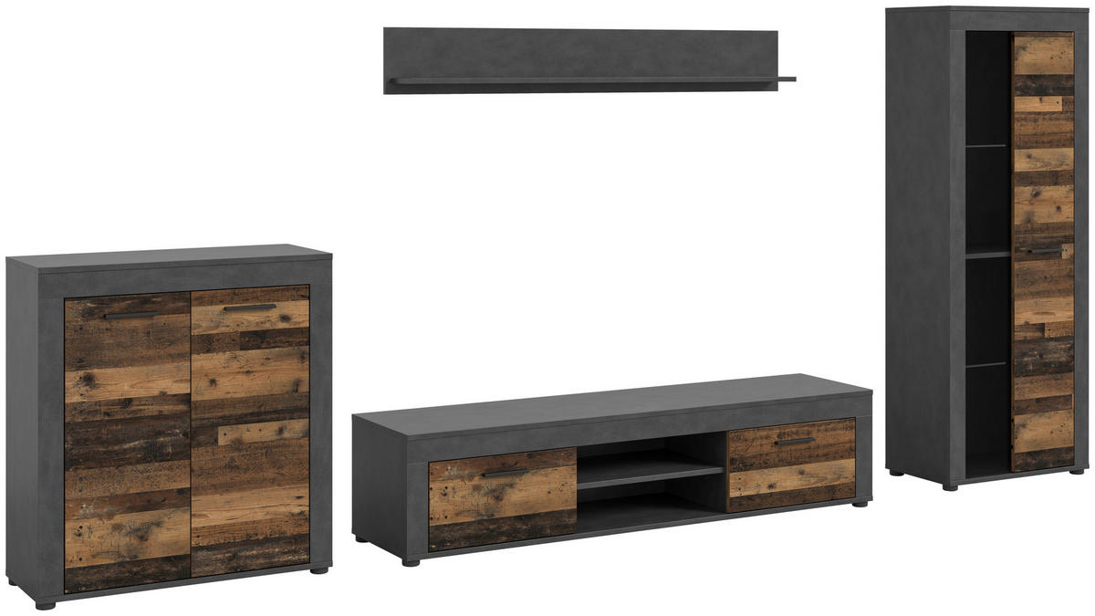 Wohnwand Jam Matera Nachbildung Old Wood Nachbildung B/H/T: ca. 159x330x35 cm Jam - (159,00/330,00/35,00cm) - xonox.home