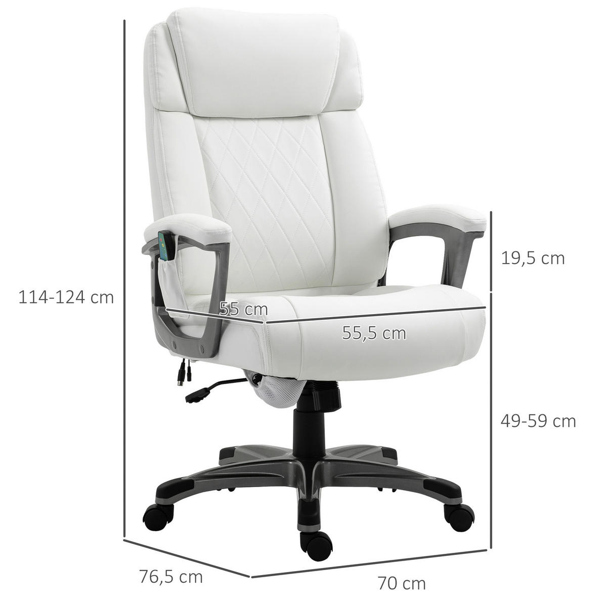 Chefsessel 921-362V90WT weiß Kunstleder Nylon Schaumstoff 921-362V90WT - weiß (70,00/124,00/76,50cm) - Vinsetto