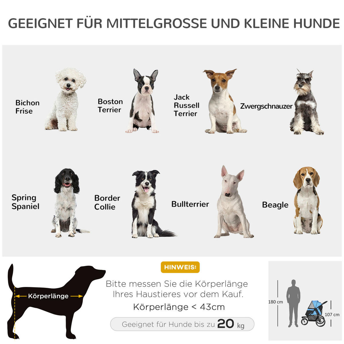 PawHut Hunde-Zubehör blau Edelstahl B/H/L: ca. 58x111x107 cm Hundebuggy - blau (107,00/58,00/111,00cm) - PawHut