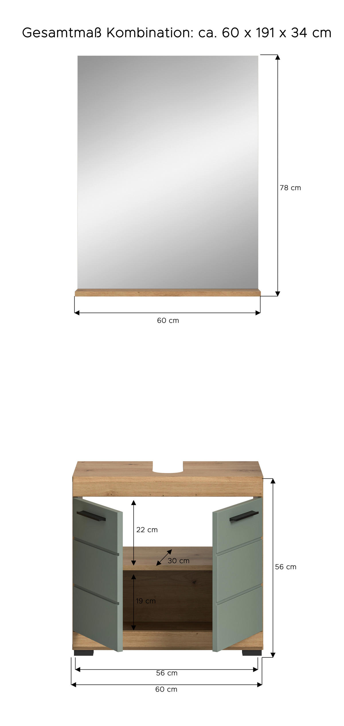 Badezimmer-Set Scout Eiche Artisan Nachbildung salbei Nachbildung B/H/T: ca. 60x191x34 cm Scout - Eiche/salbei (60,00/191,00/34,00cm) - xonox.home