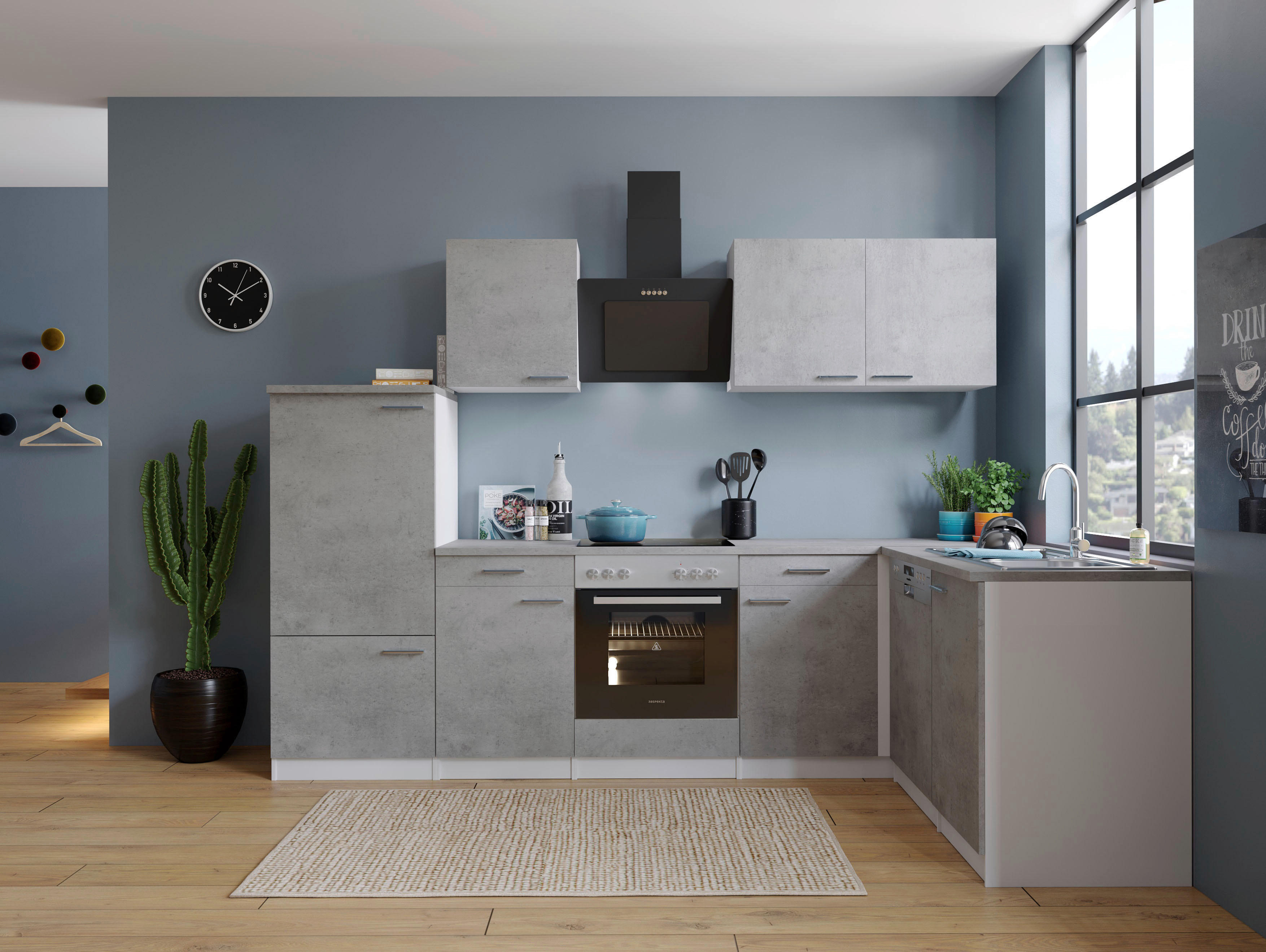 Respekta Winkelküche Malia Beton Optik B/H/T: ca. 280x200x172 cm Malia - Beton/weiß (280,00/200,00/172,00cm) - Respekta