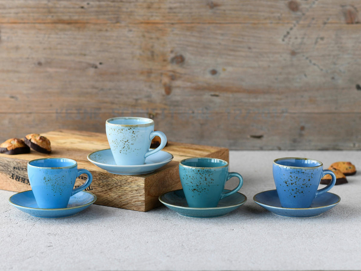 CreaTable Espressotassen-Set Nature Collection AQUA blau Steinzeug 8 tlg. Nature Collection AQUA - blau - CreaTable