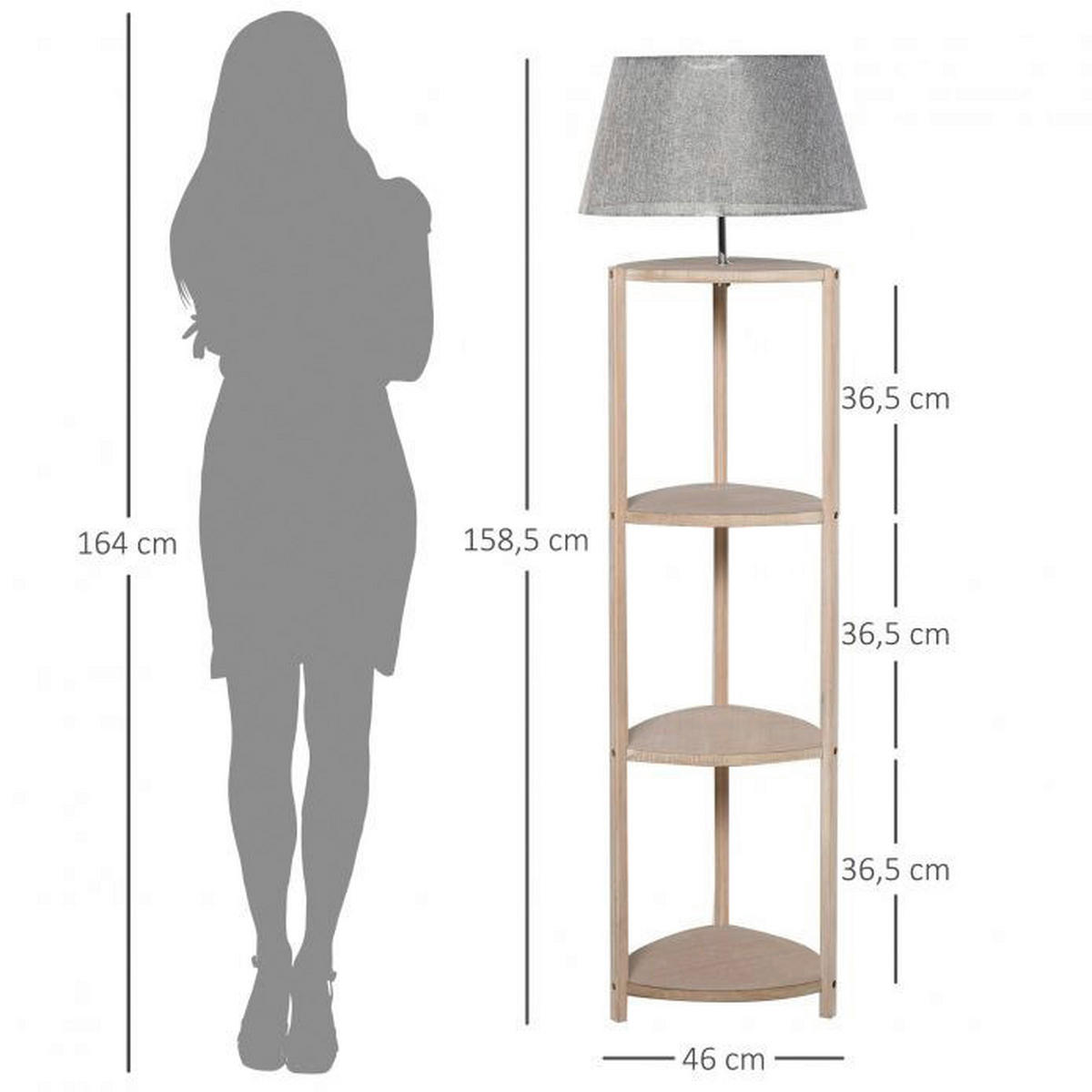 HOMCOM Stehleuchte B31-096 grau Holz Kunststoff B/H/L: ca. 46x159x46 cm E27 1 Brennstellen Stehleuchte B31-096 - grau (46,00/46,00/159,00cm) - HOMCOM