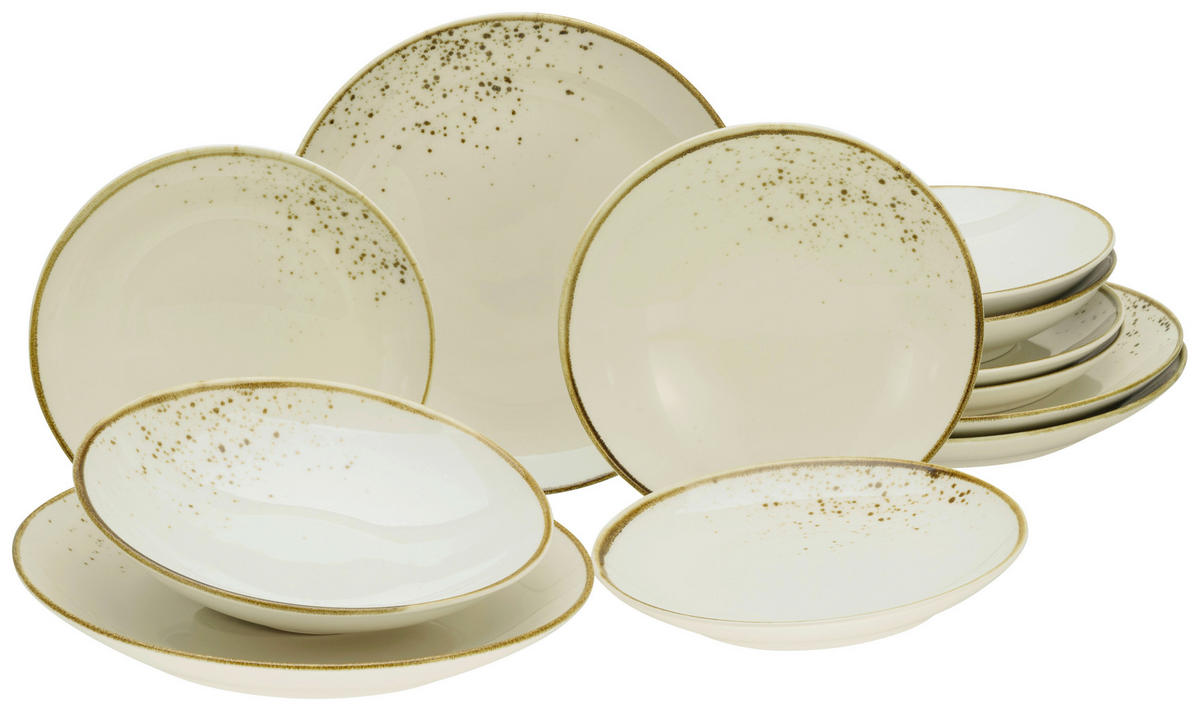 CreaTable Tafelservice Nature Collection Natural Living creme Steinzeug 12 tlg. Nature Collection Natural Living - weiß/creme - CreaTable