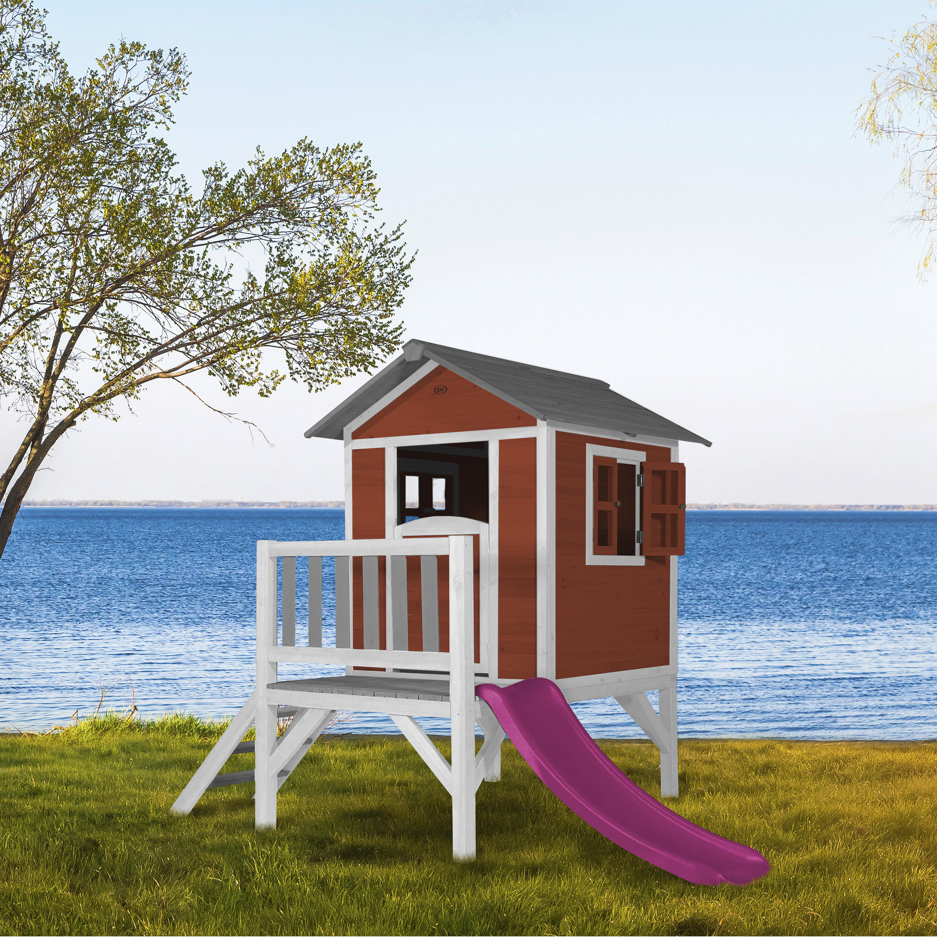 AXI Spielhaus Lodge XL rot B/H/T: ca. 240x189x167 cm Lodge XL - lila/weiß (240,00/189,00/167,00cm) - AXI
