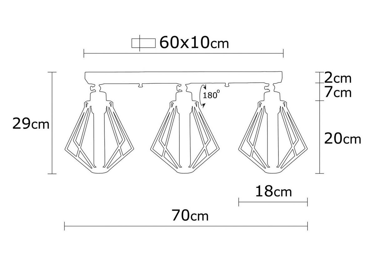Opviq Deckenleuchte Oylat gold schwarz Metall B/H/T/L/D: ca. 18x29x18x70x18 cm E27 3 Brennstellen Oylat - gold/schwarz (70,00/18,00/29,00cm) - Opviq