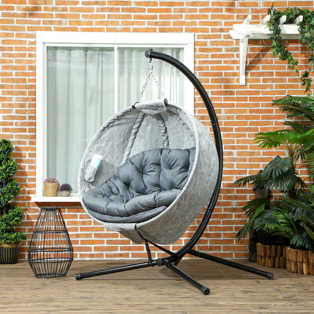 Outsunny Hängesessel grau Stahl B/H/L: ca. 116x180x118 cm Hängesessel - grau (118,00/116,00/180,00cm) - Outsunny
