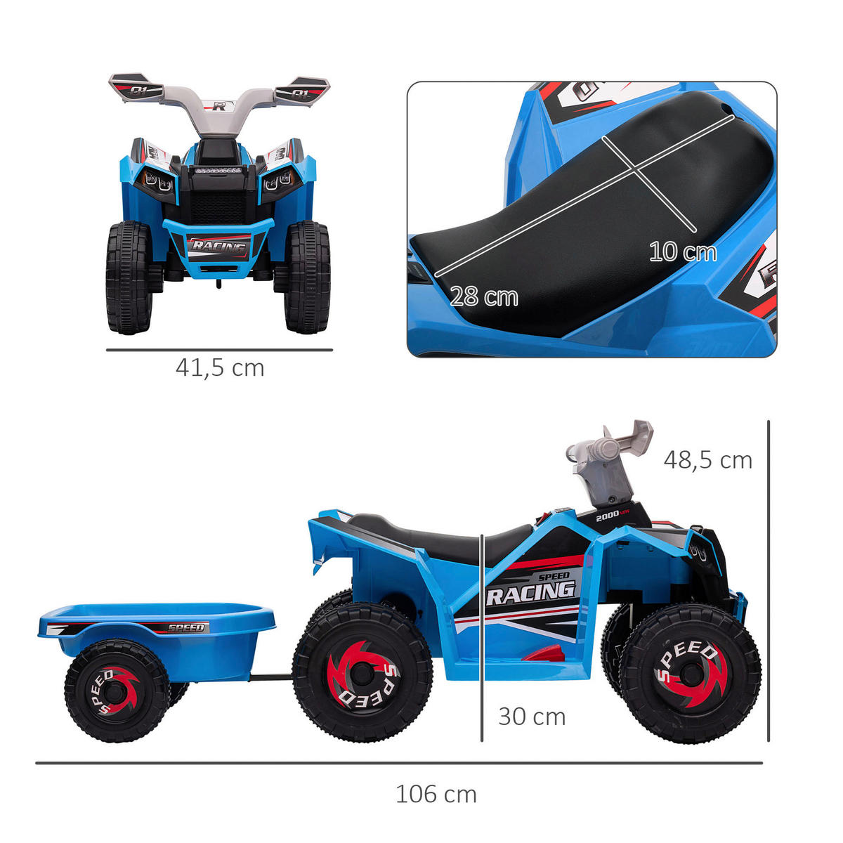 HOMCOM Kinder Elektrofahrzeug grau B/H/L: ca. 41,5x48,5x106 cm Kinder Elektrofahrzeug - blau/schwarz (106,00/41,50/48,50cm) - HOMCOM
