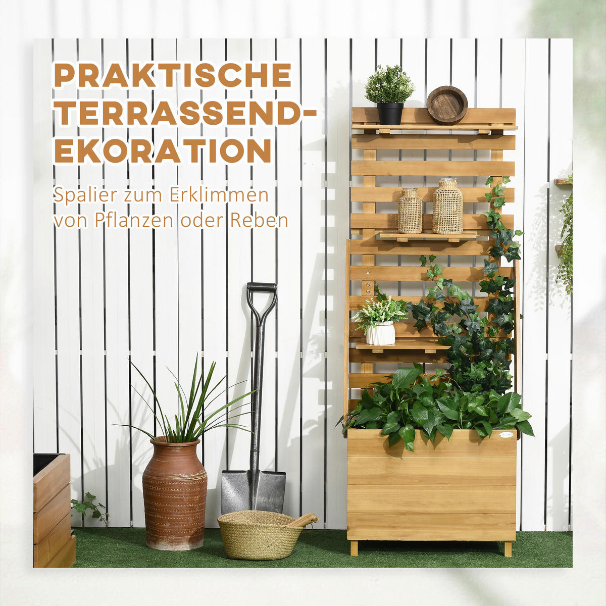 Outsunny Gartenbeet mit Rankgitter B/H/L: ca. 39x160x63 cm Gartenbeet_mit_Rankgitter - braun (63,00/39,00/160,00cm) - Outsunny