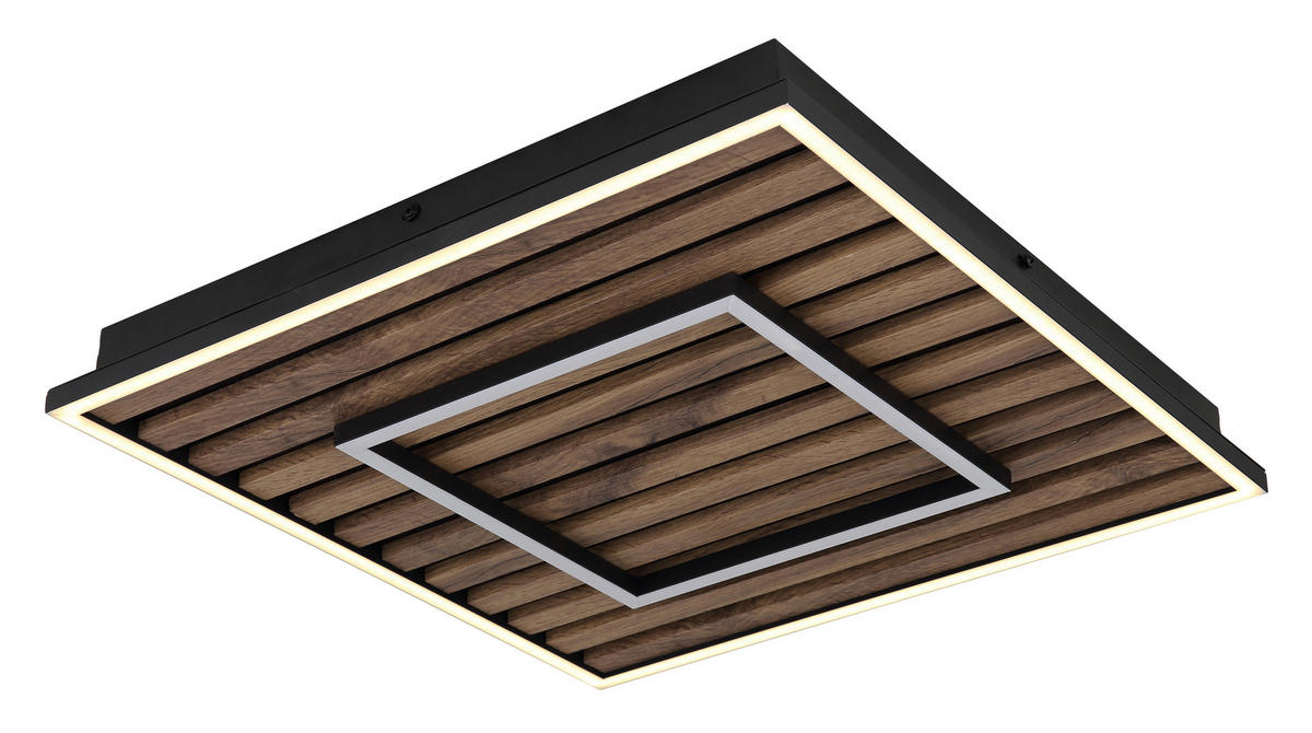 GLOBO LED-Deckenleuchte WOODY 67345D1 Opal mattschwarz Kunststoff Metall MDF B/H/L: ca. 45x6x45 cm 1 Brennstellen WOODY - Opal/mattschwarz (45,00/45,00/6,00cm) - GLOBO