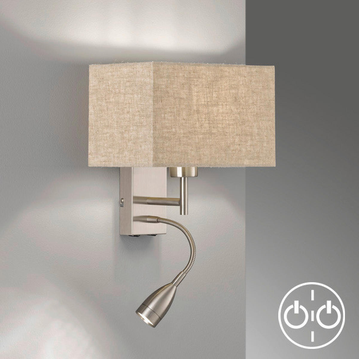 Fischer & Honsel LED-Wandleuchte 30320 sand nickel matt Leinen Metall B/H/T: ca. 25x38x20 cm E27 1 Brennstellen Dream - sand/nickel matt (25,00/38,00/20,00cm) - Fischer & Honsel