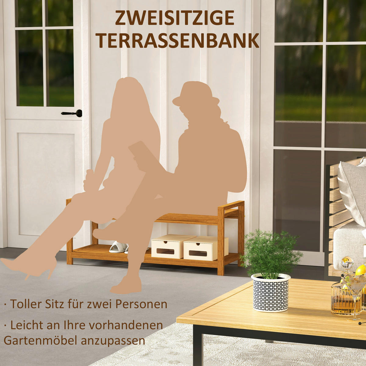 Outsunny Gartenbank natur Akazie B/H/L: ca. 40,5x118x46 cm Gartenbank - natur (46,00/40,50/118,00cm) - Outsunny