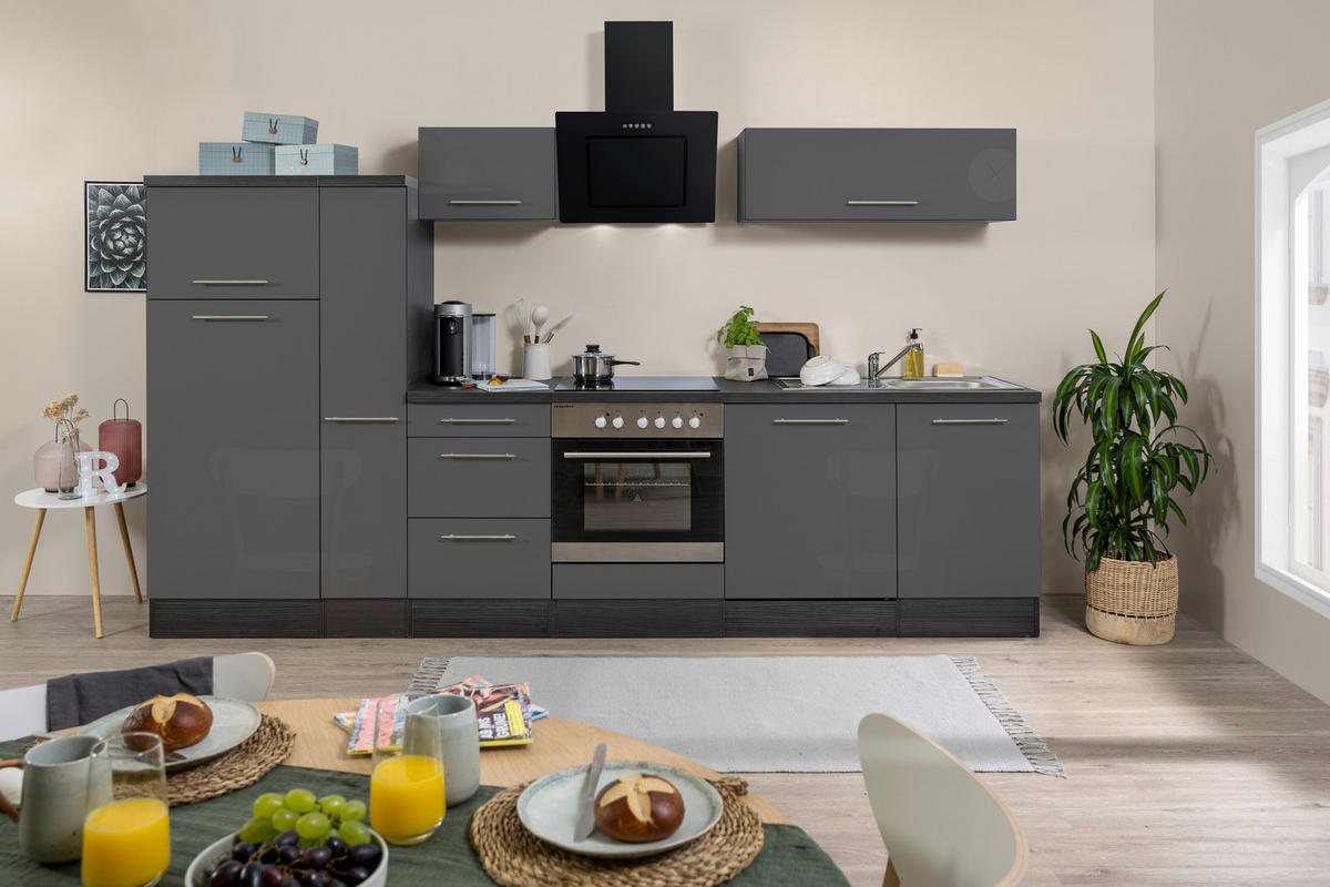 Respekta Küchenblock Amanda grau Hochglanz B/H/T: ca. 310x200x60 cm Amanda - Edelstahloptik/grau (310,00/200,00/60,00cm) - Respekta