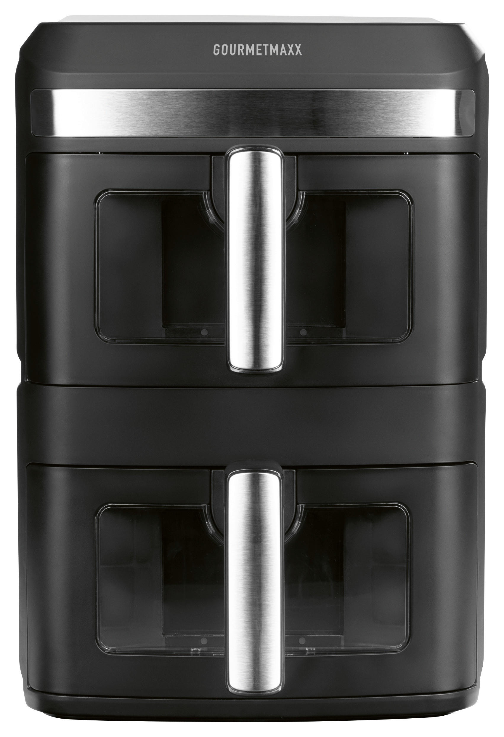 GOURMETmaxx Heißluftfritteuse 16439 schwarz Kunststoff B/H/L: ca. 28,2x42,3x40,8 cm ca. 6 l Doppel-Heißluftfritteuse 16439 - schwarz/silber (40,80/28,20/42,30cm) - GOURMETmaxx