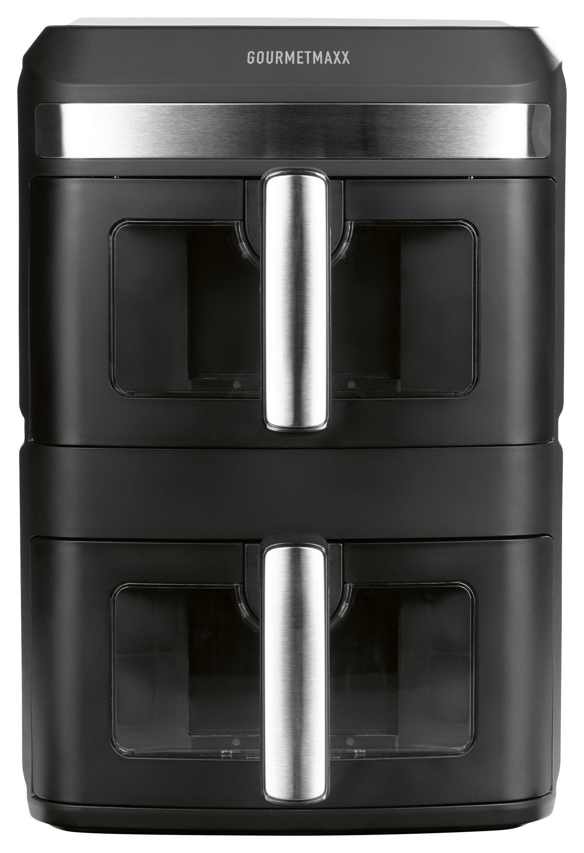 GOURMETmaxx Heißluftfritteuse 16439 schwarz Kunststoff B/H/L: ca. 28,2x42,3x40,8 cm ca. 6 l Doppel-Heißluftfritteuse 16439 - schwarz/silber (40,80/28,20/42,30cm) - GOURMETmaxx