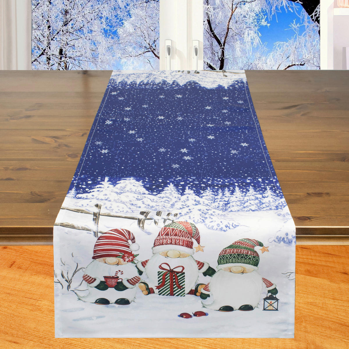Tischläufer Tischläufer Wichtel,blau 40x140cm - blau/weiß (40,00/100,00cm)