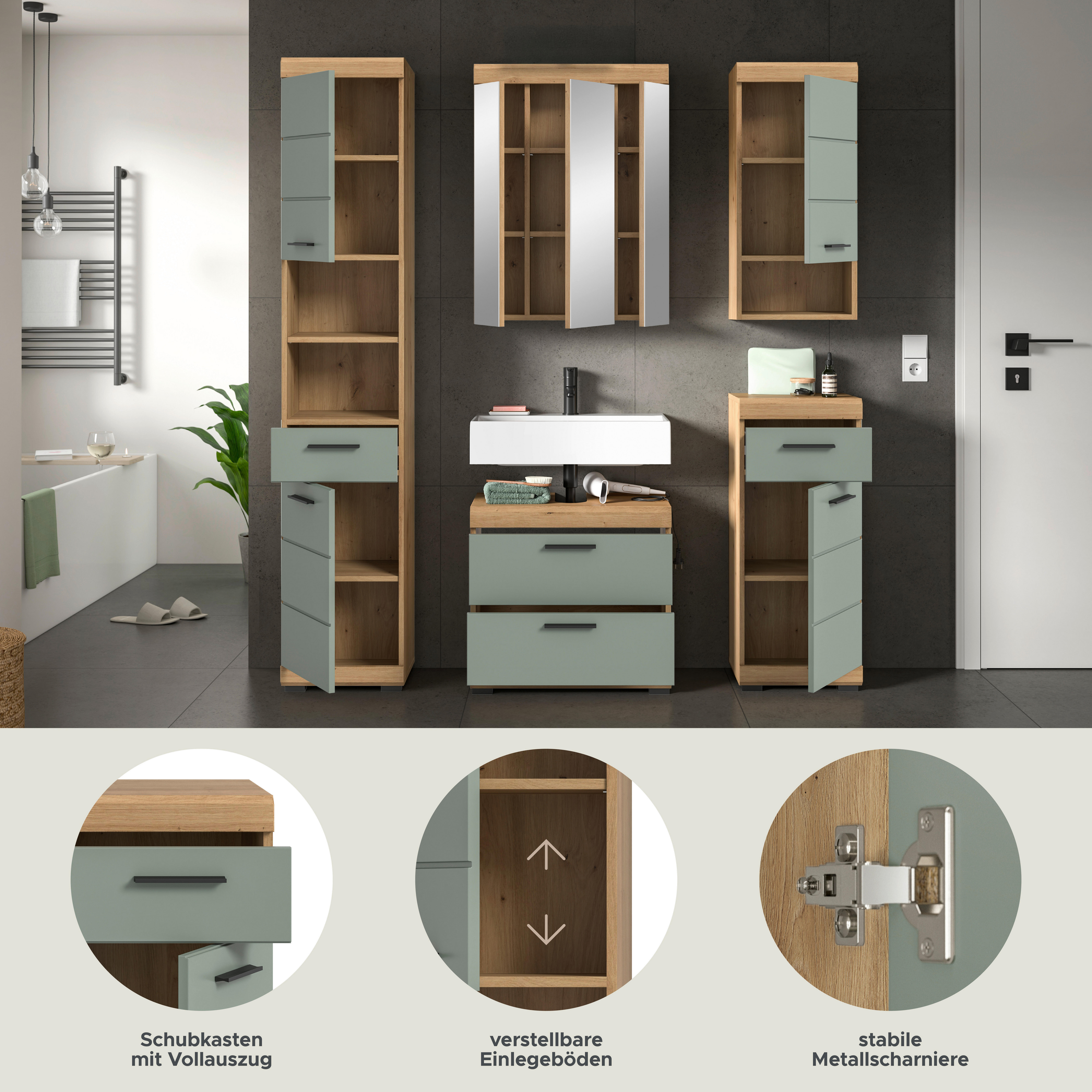 Badezimmer-Set Scout Eiche Artisan Nachbildung salbei Nachbildung B/H/T: ca. 164x191x37 cm Scout - Eiche/salbei (164,00/191,00/37,00cm) - xonox.home