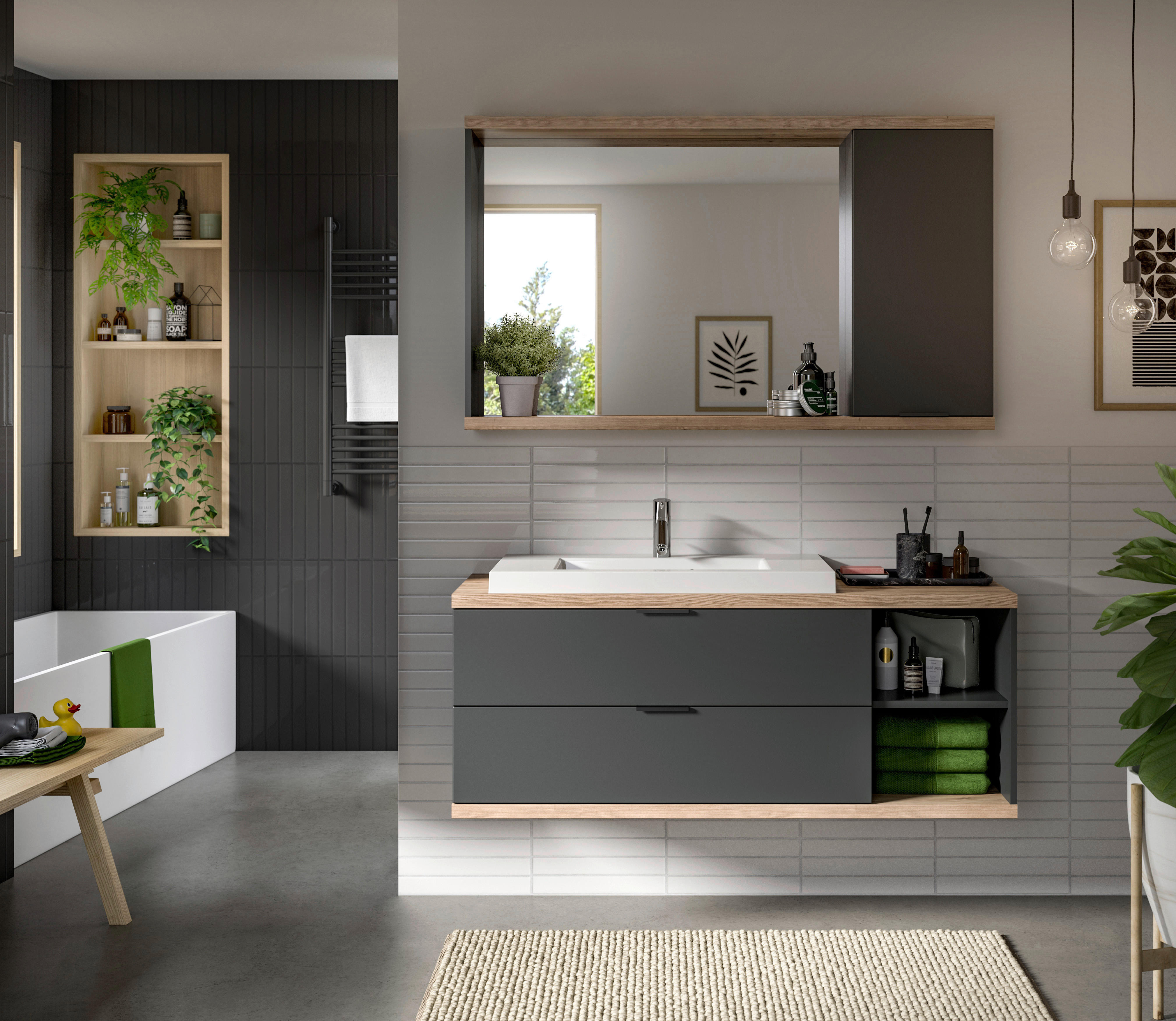 Badezimmer-Set Nuaro anthrazit Nox Oak Nachbildung B/H/T: ca. 130x190x31 cm Nuaro - anthrazit (130,00/190,00/31,00cm) - xonox.home