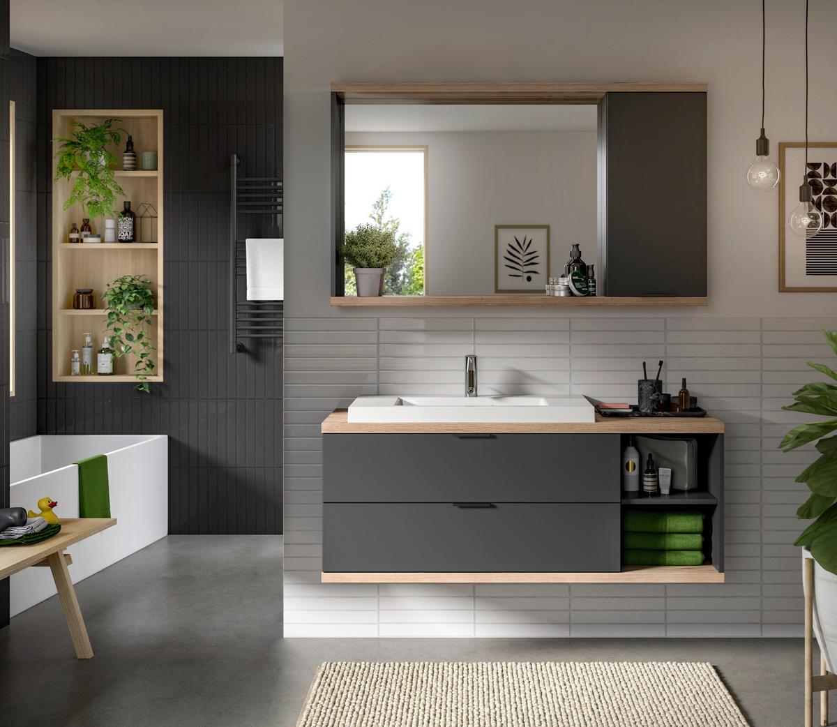 Badezimmer-Set Nuaro anthrazit Nox Oak Nachbildung B/H/T: ca. 130x190x31 cm Nuaro - anthrazit (130,00/190,00/31,00cm) - xonox.home